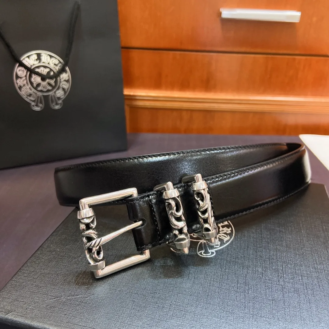 𝐂𝐡𝐫𝐨𝐦𝐞𝐇𝐞𝐚𝐫𝐭𝐬 Kroxin Rotating Roller Roman Column Pin Buckle Belt [Fixed Style], silver-plated s925 brass buckle and imported wax leather belt, very cool. Width 3.0cmp520